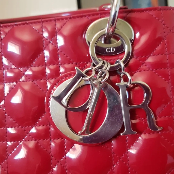 Lady D.ior red patent silver hw medium bag - Picture 6 of 12